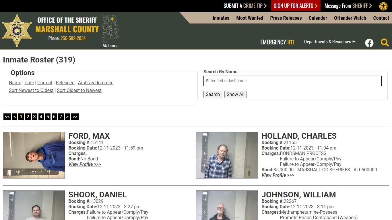 Inmate Roster (314) - Marshall County Sheriff's Office
