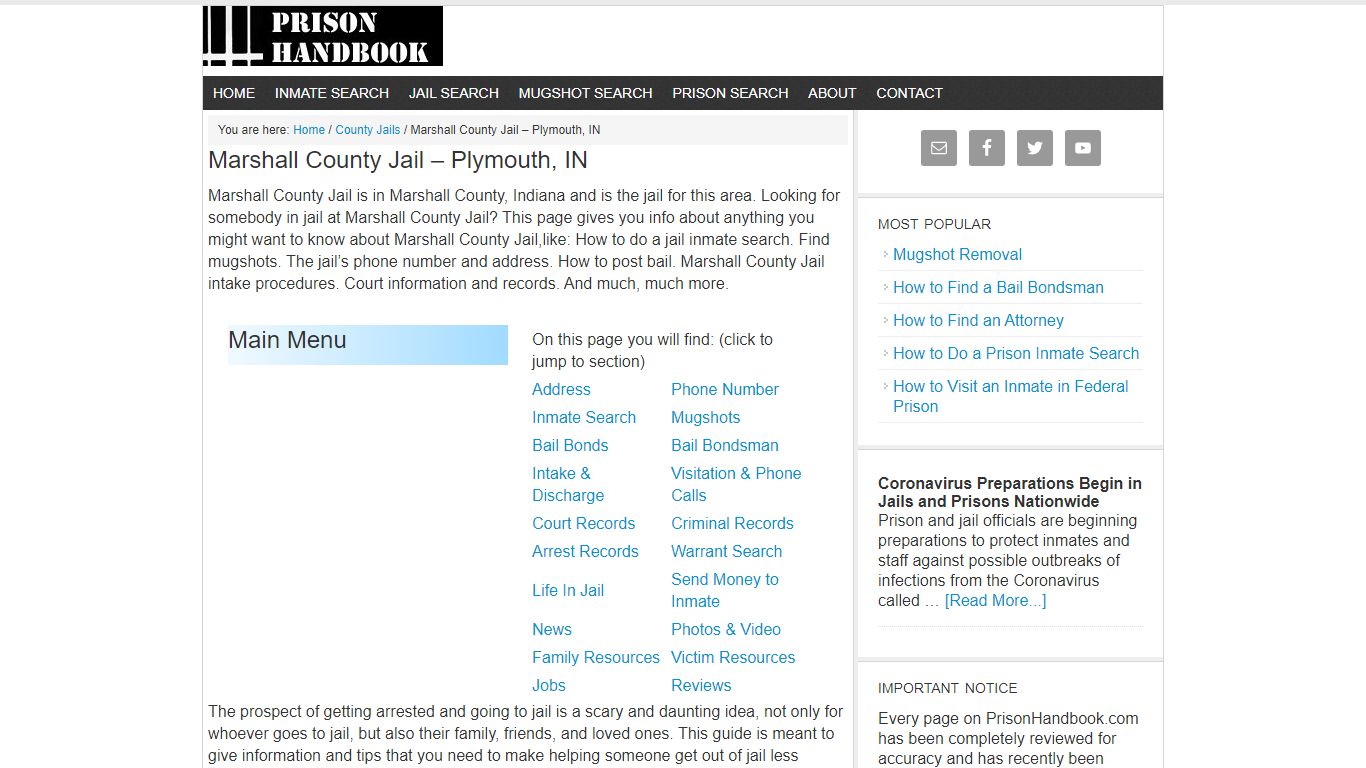 Marshall County Jail – Plymouth, IN - Prison Handbook